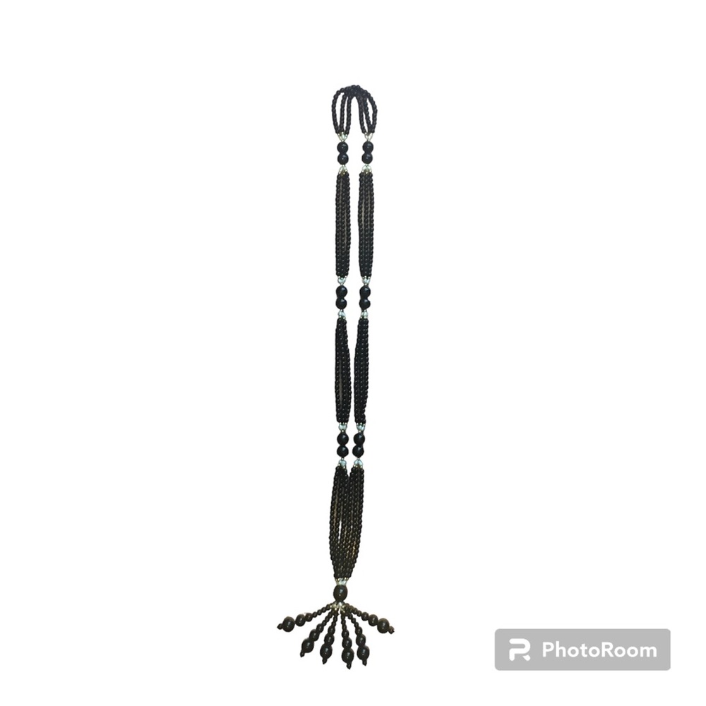 BLACK JADE BEADED WHITE PEARL WOMEN NECKLACE 19"